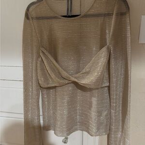Anthropologie Tan Sheer Tie Front Blouse